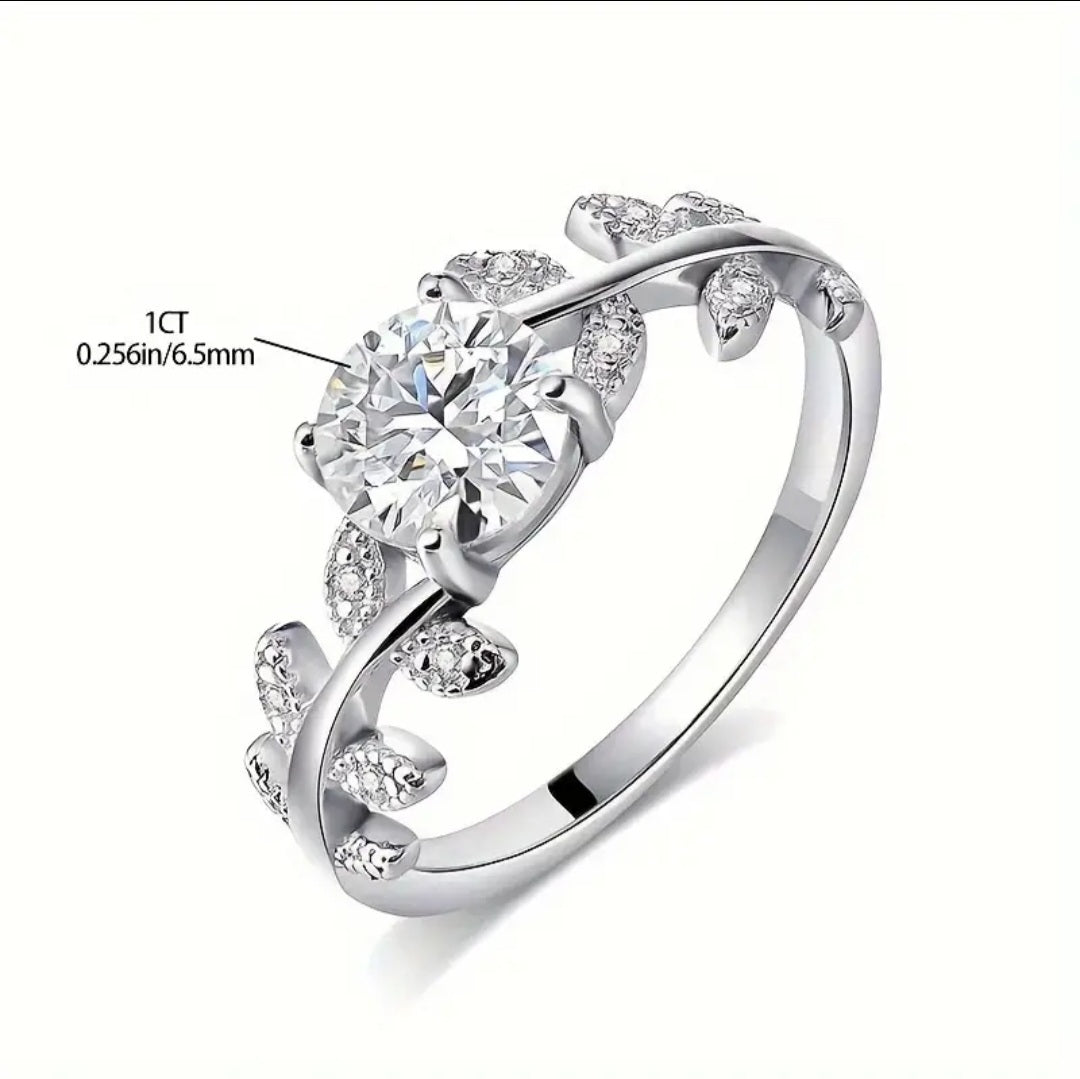 Brilliant Moissanite vvs1 1ct Diamond, Flower design, Platinum Plated, 925 silver women ring