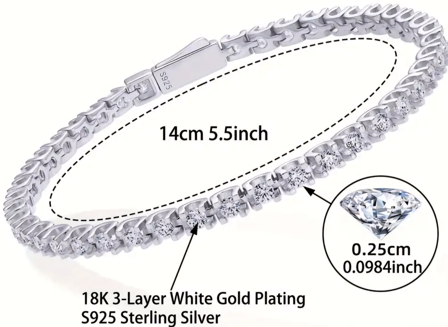 6.6CT Moissanite vvs Diamond 18k gold Plated Women's Tennis Bracelet