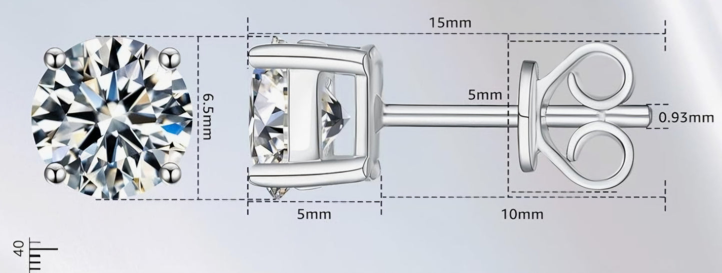 18k gold plated, 2ct Moissanite vvs1 Diamond, 925 Sterling Silver, stud earrings