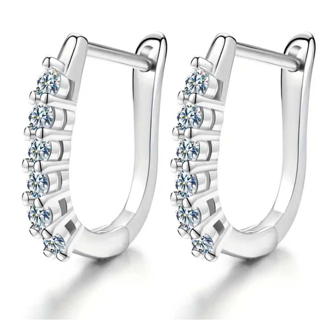 Elegant 1ct Moissanite, 925 Sterling Silvery, sparhling Hoop Earrings