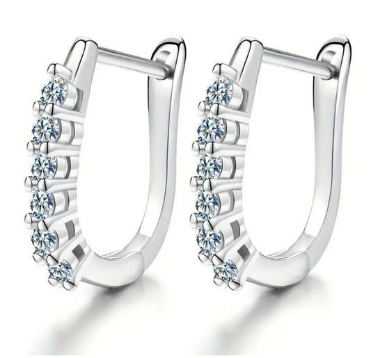 Elegant 1ct Moissanite, 925 Sterling Silvery, sparhling Hoop Earrings