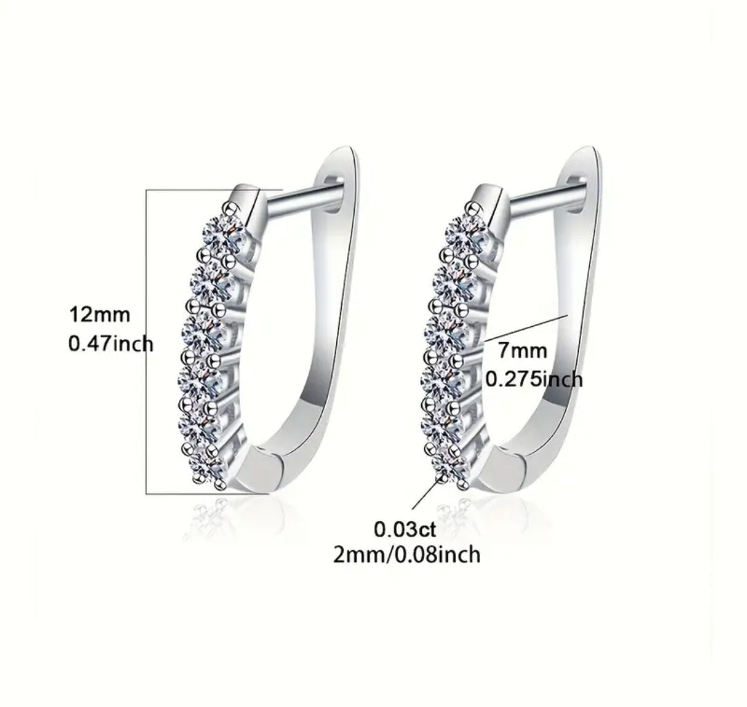 Elegant 1ct Moissanite, 925 Sterling Silvery, sparhling Hoop Earrings