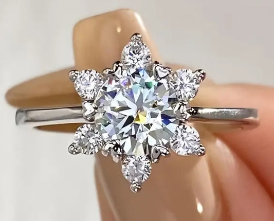 Elegant 1ct Moissanite Diamond, 925 Sterling Silver, Engagement Ring S925 Sterling Silver, Snowflake Women's ring