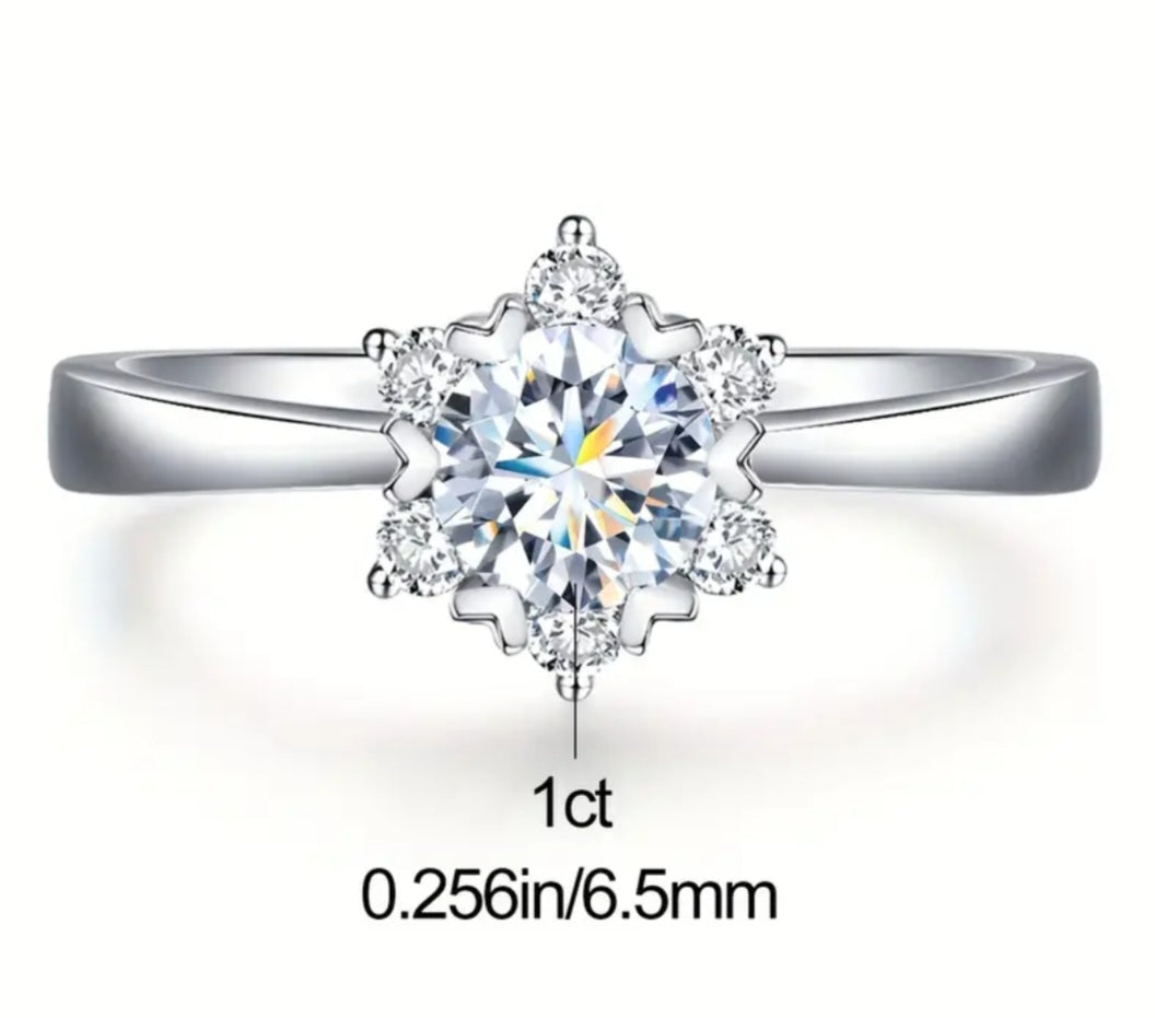 Elegant 1ct Moissanite Diamond, 925 Sterling Silver, Engagement Ring S925 Sterling Silver, Snowflake Women's ring