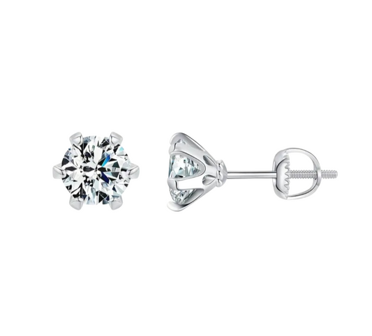 1 Carat D Color Moissanite Diamond Platinum Plated, Sterling Silver, stud earrings