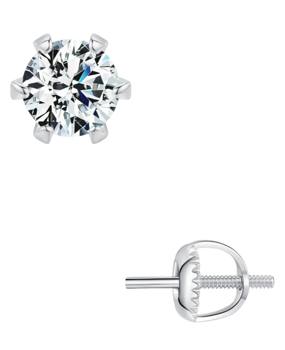 1 Carat D Color Moissanite Diamond Platinum Plated, Sterling Silver, stud earrings